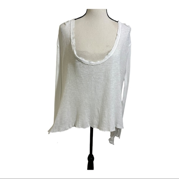 We the free ribbed hi low T-shirt white long sleeve size small viscose blend - Picture 8 of 10